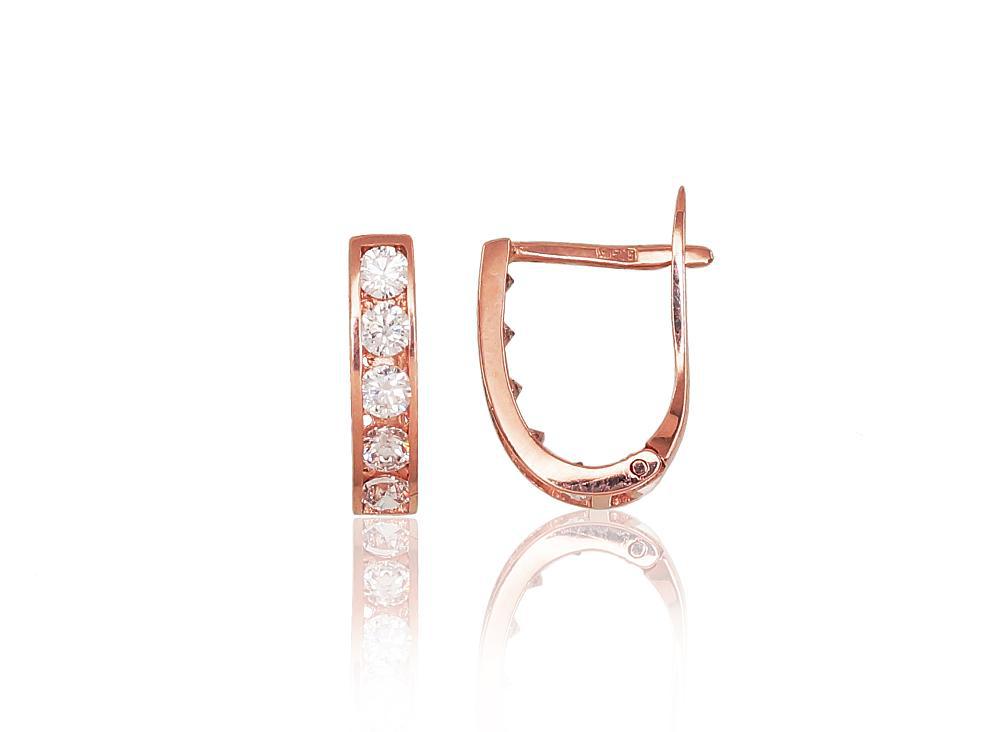 Zelta auskari ar 'angļu' slēdzēju #1200001(Au-R)_CZ, Sarkanais Zelts 585°, Cirkoni, 0.75 gr. - Rotaslietas Avenique Design