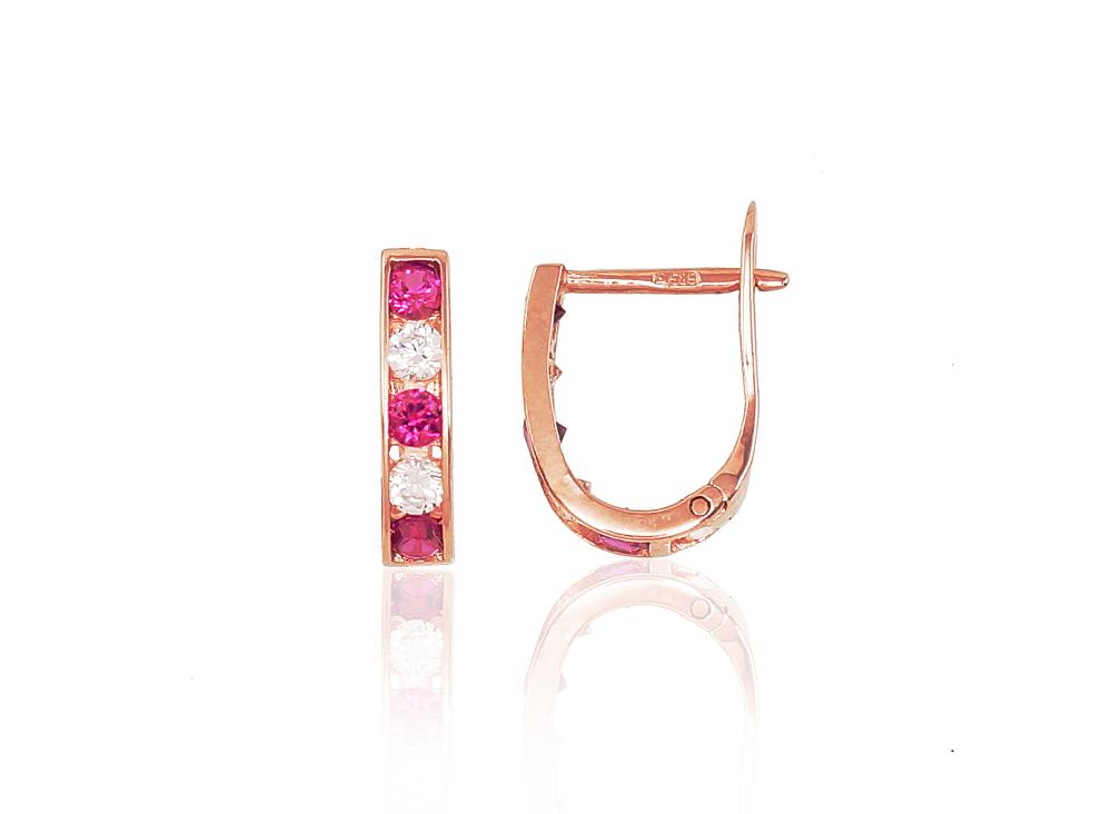 Zelta auskari ar 'angļu' slēdzēju #1200001(Au-R)_CZ+CZ-RO, Sarkanais Zelts 585°, Cirkoni, 0.74 gr. - Rotaslietas Avenique Design