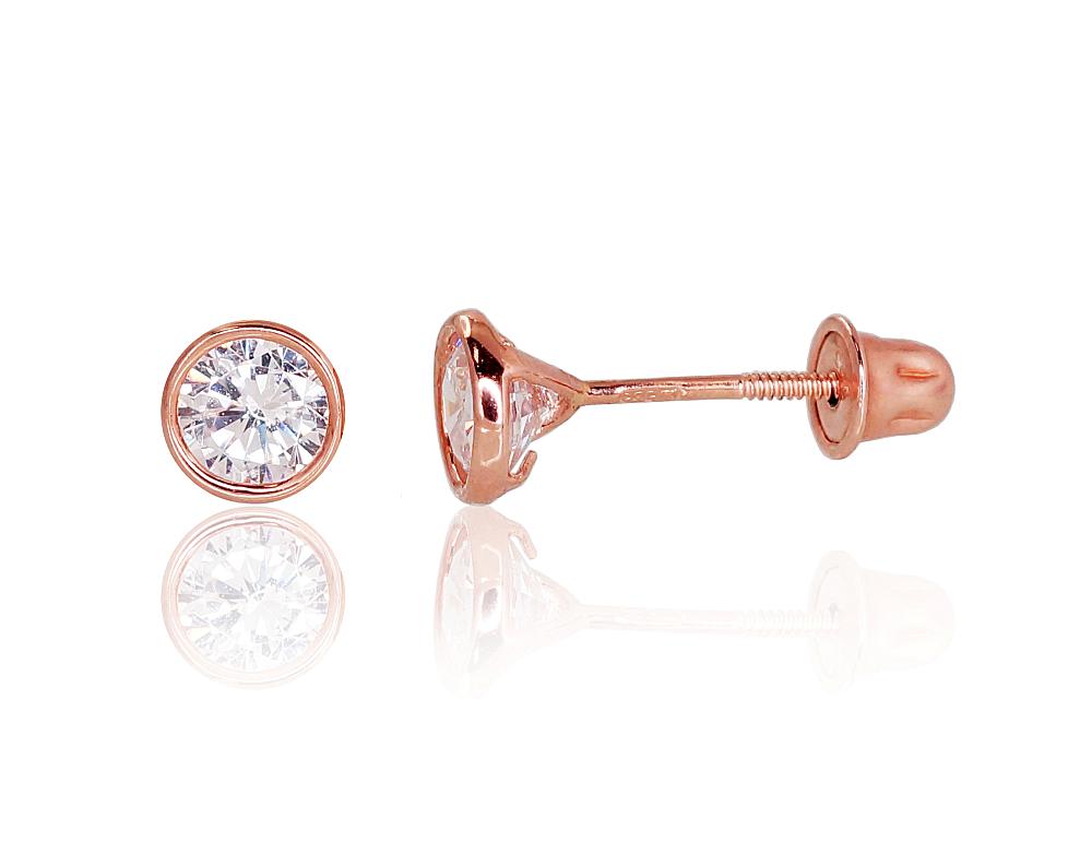 Zelta auskari-puseti ar skrūvēm #1200017(Au-R)_CZ, Sarkanais Zelts 585°, Cirkoni, 0.49 gr. - Rotaslietas Avenique Design