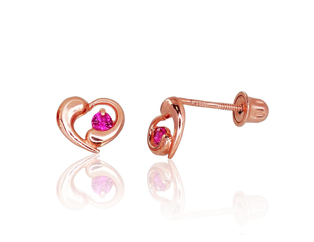 Zelta auskari-puseti ar skrūvēm #1200038(Au-R)_CZ-RO, Sarkanais Zelts 585°, Cirkoni, 0.38 gr. - Rotaslietas Avenique Design