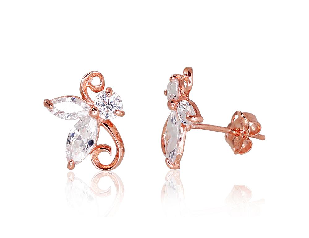 Zelta auskari-puseti #1200049(Au-R)_CZ, Sarkanais Zelts 585°, Cirkoni, 0.84 gr. - Rotaslietas Avenique Design