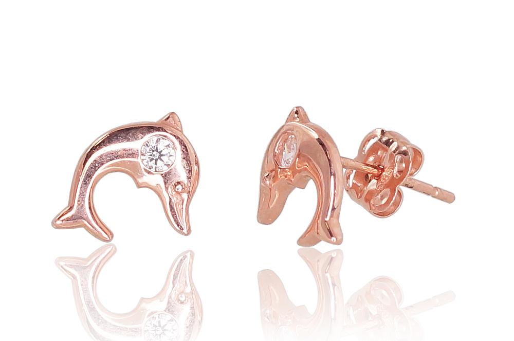 Zelta auskari-puseti #1200056(Au-R)_CZ, Sarkanais Zelts 585°, Cirkoni, 0.48 gr. - Rotaslietas Avenique Design