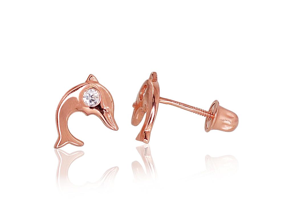 Zelta auskari-puseti ar skrūvēm #1200069(Au-R)_CZ, Sarkanais Zelts 585°, Cirkoni, 0.46 gr. - Rotaslietas Avenique Design