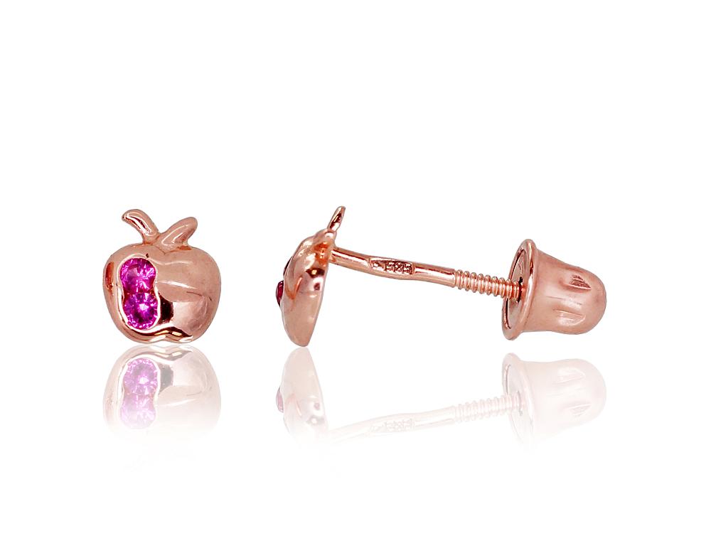 Zelta auskari-puseti ar skrūvēm #1200086(Au-R)_CZ-RO, Sarkanais Zelts 585°, Cirkoni, 0.33 gr. - Rotaslietas Avenique Design