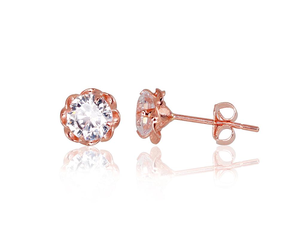 Zelta auskari-puseti #1200180(Au-R)_CZ, Sarkanais Zelts 585°, Cirkoni, 0.78 gr. - Rotaslietas Avenique Design