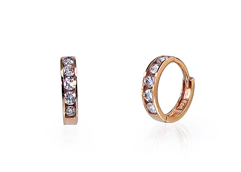 Zelta auskari ar apaļu aizdāri #1200183(Au-R)_CZ, Sarkanais Zelts 585°, Cirkoni, 0.55 gr. - Rotaslietas Avenique Design