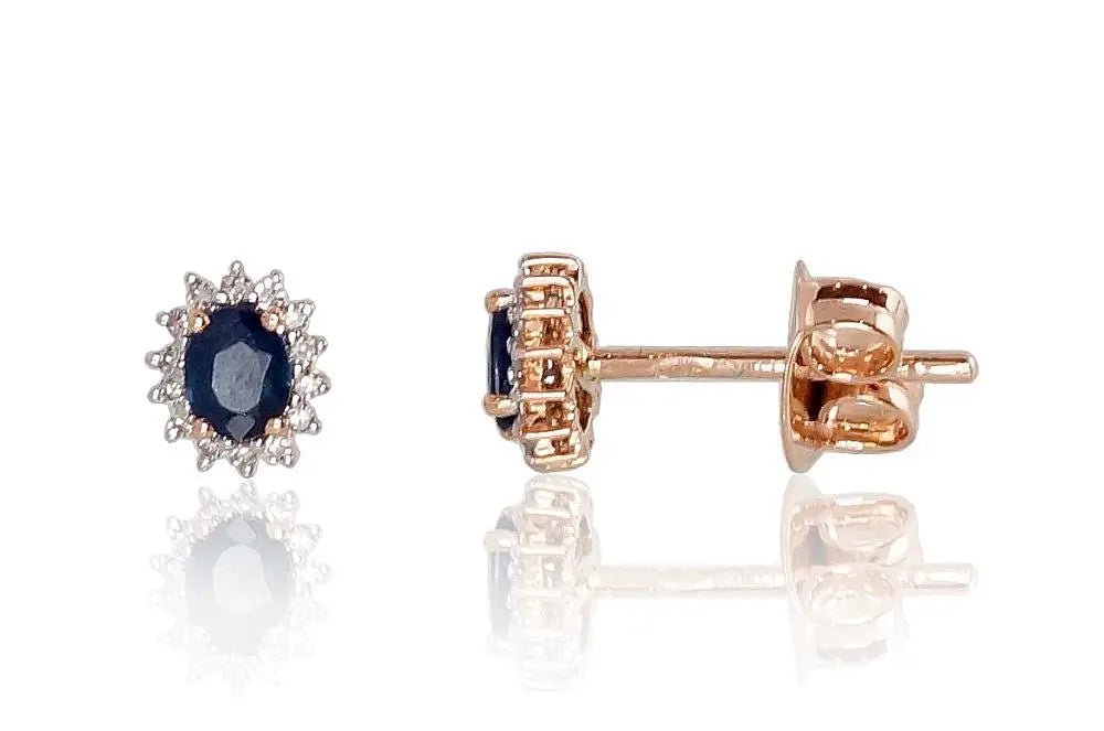 Zelta auskari 585 prove, Briljanti , Safīrs 8 mm - Rotaslietas Avenique Design