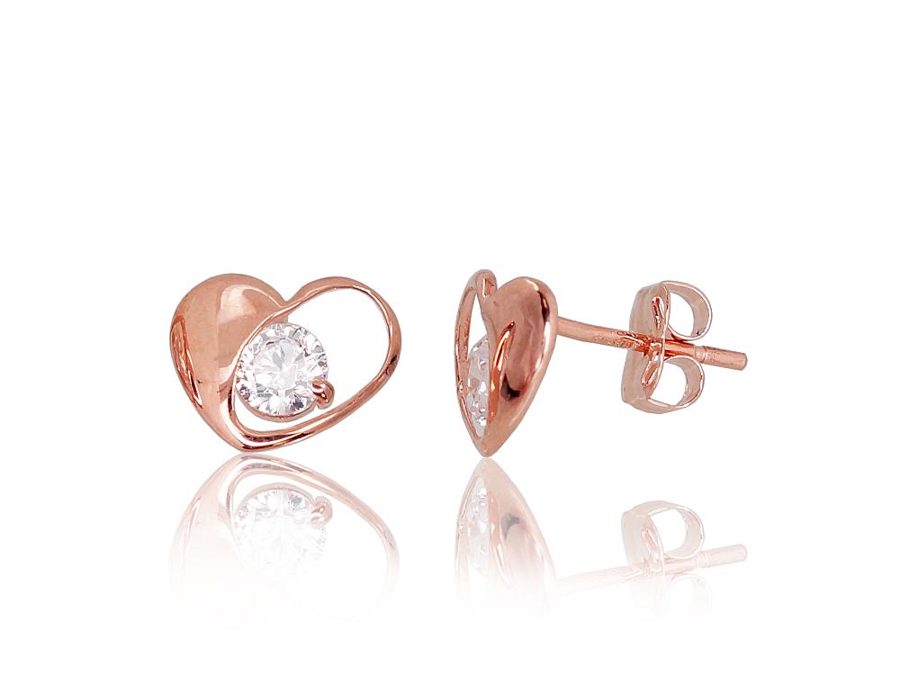 Zelta auskari-puseti #1200256(Au-R)_CZ, Sarkanais Zelts 585°, Cirkoni, 0.43 gr. - Rotaslietas Avenique Design