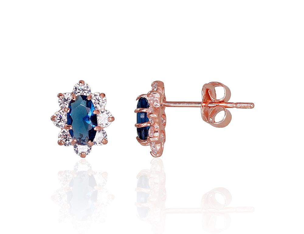 Zelta auskari-puseti #1200278(Au-R)_CZ+CZ-B, Sarkanais Zelts 585°, Cirkoni, 0.65 gr. - Rotaslietas Avenique Design