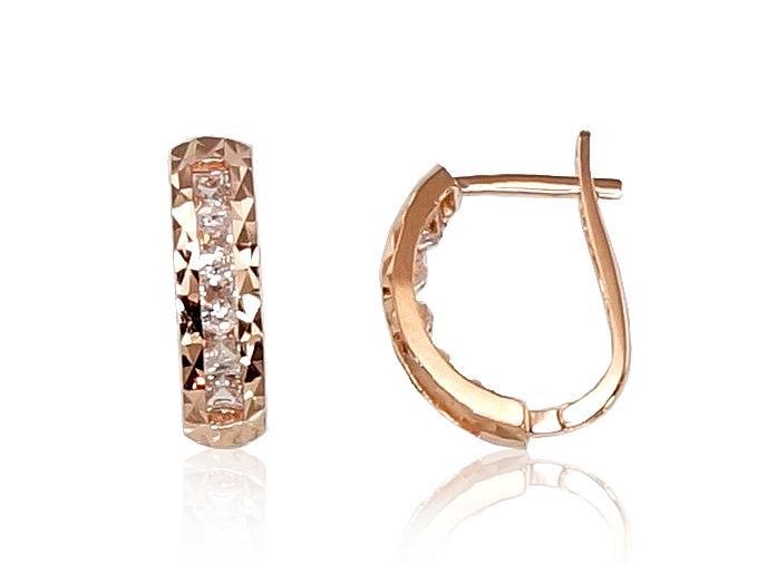 Zelta auskari ar 'angļu' slēdzēju #1200421(Au-R)_CZ, Sarkanais Zelts 585°, Cirkoni, 1.62 gr. - Rotaslietas Avenique Design