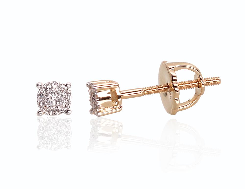 Zelta auskari-puseti ar skrūvēm #1200452(Au-Y+PRh-W)_DI, Dzeltenais Zelts 585°, rodijs (pārklājums), Briljanti (0,053Ct), 0.8 gr. - Rotaslietas Avenique Design