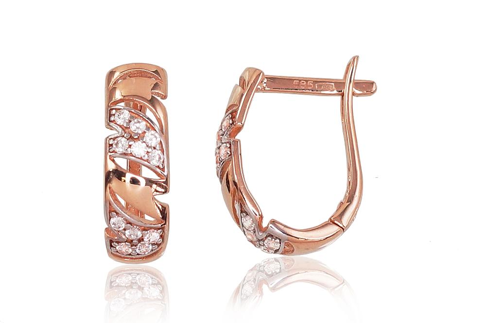 Zelta auskari ar 'angļu' slēdzēju #1200461(Au-R+PRh-W)_CZ, Sarkanais Zelts 585°, rodijs (pārklājums), Cirkoni, 2.47 gr. - Rotaslietas Avenique Design