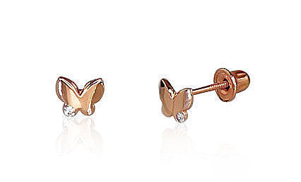 Zelta auskari-puseti ar skrūvēm #1200487(Au-R)_CZ, Sarkanais Zelts 585°, Cirkoni, 0.28 gr. - Rotaslietas Avenique Design