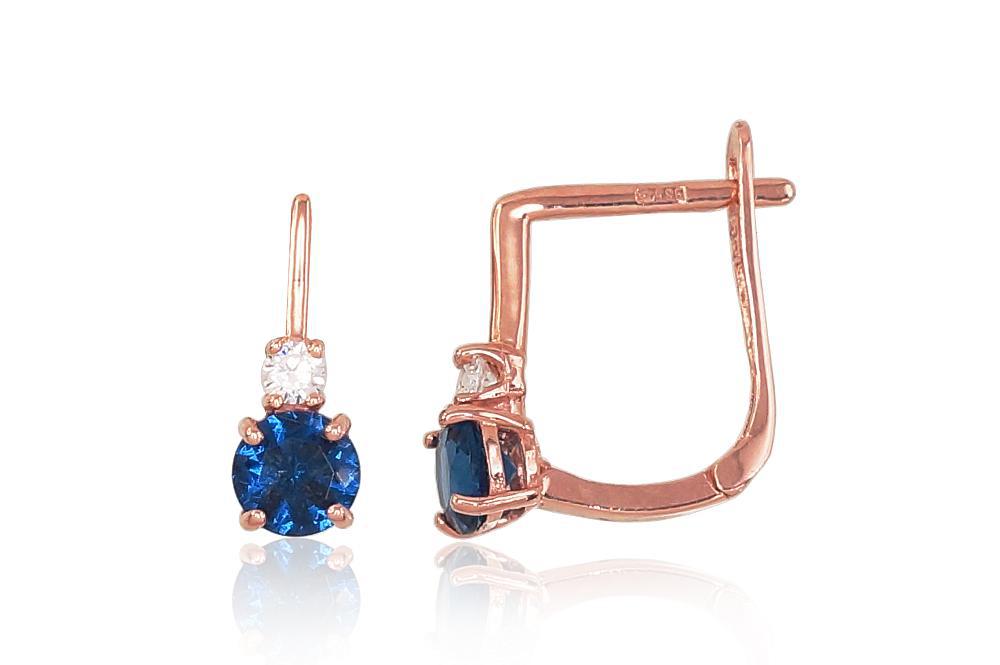 Zelta auskari ar 'angļu' slēdzēju #1200496(Au-R)_CZ+CZ-B, Sarkanais Zelts 585°, Cirkoni, 0.95 gr. - Rotaslietas Avenique Design