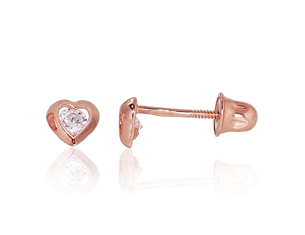 Zelta auskari-puseti ar skrūvēm #1200501(Au-R)_CZ, Sarkanais Zelts 585°, Cirkoni, 0.3 gr. - Rotaslietas Avenique Design