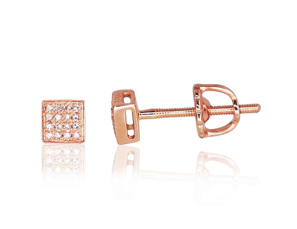 Zelta auskari-puseti ar skrūvēm #1200509(Au-R)_DI, Sarkanais Zelts 585°, Briljanti (0,067Ct), 1.1 gr. - Rotaslietas Avenique Design