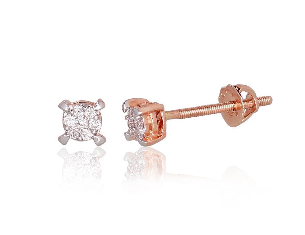 Zelta auskari-puseti ar skrūvēm #1200510(Au-R+PRh-W)_DI, Sarkanais Zelts 585°, rodijs (pārklājums), Briljanti (0,092Ct), 0.97 gr. - Rotaslietas Avenique Design