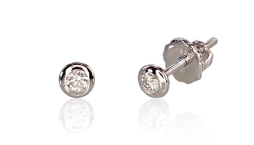 Zelta auskari-puseti ar skrūvēm #1200511(Au-W)_DI, Baltais Zelts 585°, Briljanti (0,154Ct), 1.19 gr. - Rotaslietas Avenique Design