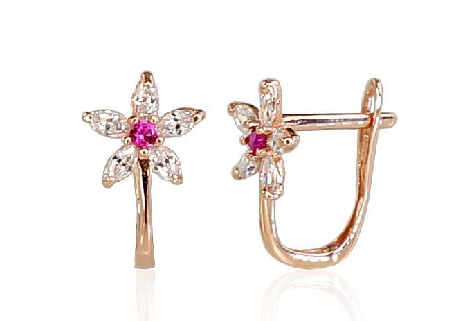 Zelta auskari ar 'angļu' slēdzēju #1200643(Au-R)_CZ+CZ-RO, Sarkanais Zelts 585°, Cirkoni, 0.92 gr. - Rotaslietas Avenique Design