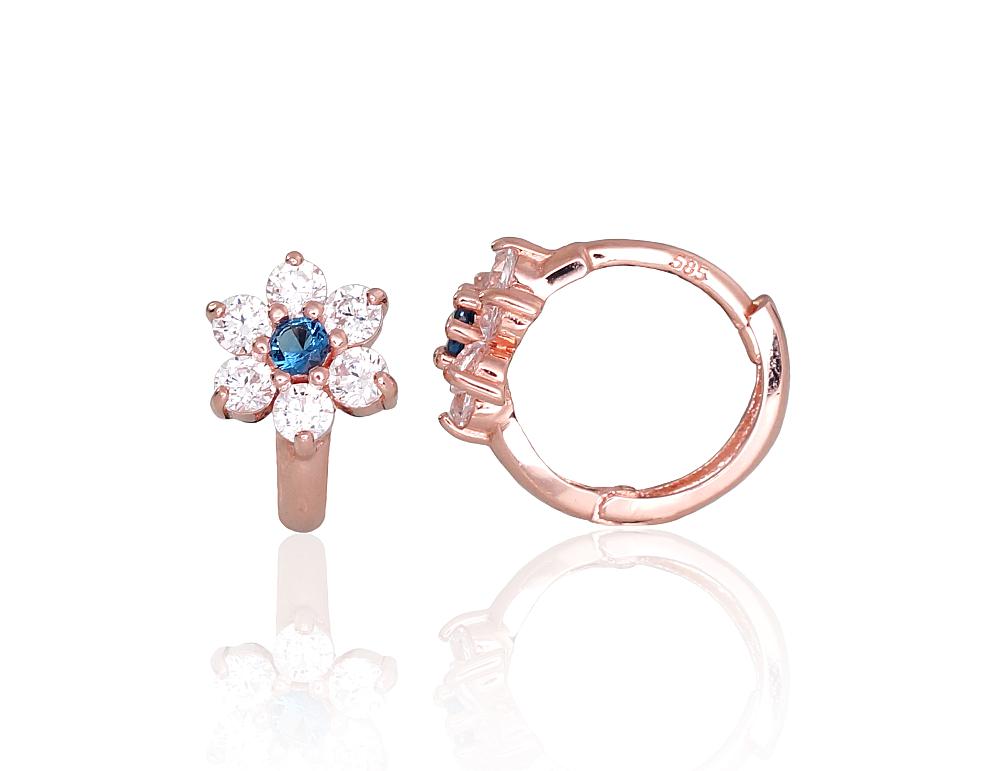 Zelta auskari ar apaļu aizdāri #1200652(Au-R)_CZ+CZ-B, Sarkanais Zelts 585°, Cirkoni, 1.2 gr. - Rotaslietas Avenique Design