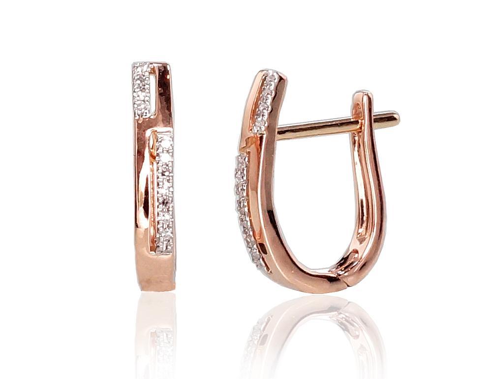 Zelta auskari ar 'angļu' slēdzēju #1200709(Au-R+PRh-W)_DI, Sarkanais Zelts 585°, rodijs (pārklājums), Briljanti (0,056Ct), 1.83 gr. - Rotaslietas Avenique Design