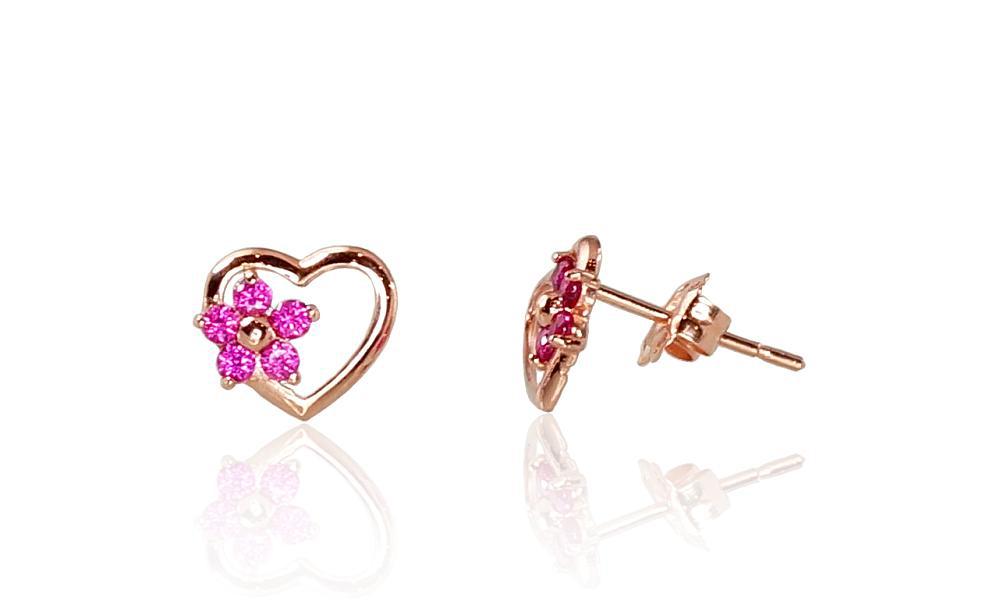 Zelta auskari-puseti #1200830(Au-R)_CZ-RO, Sarkanais Zelts 585°, Cirkoni, 0.45 gr. - Rotaslietas Avenique Design