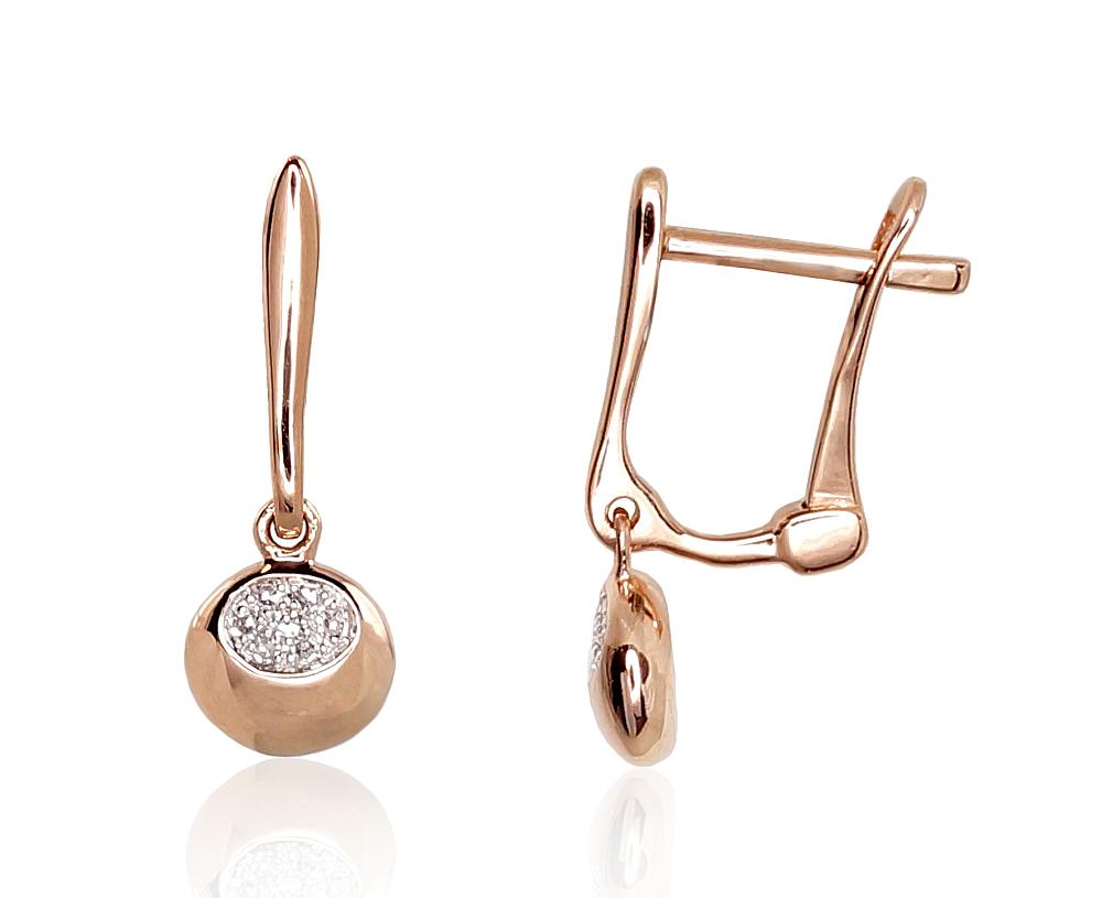 Zelta auskari ar 'angļu' slēdzēju #1200973(Au-R+PRh-W)_DI, Sarkanais Zelts 585°, rodijs (pārklājums), Briljanti (0,04Ct), 1.55 gr. - Rotaslietas Avenique Design