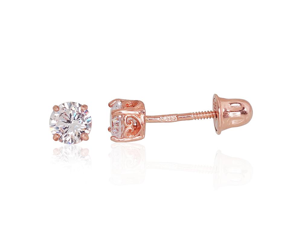 Zelta auskari-puseti ar skrūvēm #1200997(Au-R)_CZ, Sarkanais Zelts 585°, Cirkoni, 0.47 gr. - Rotaslietas Avenique Design