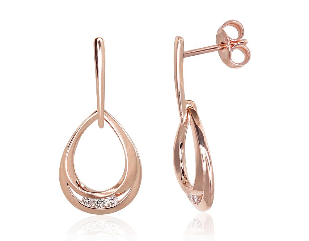 Zelta auskari-puseti #1201007(Au-R)_DI, Sarkanais Zelts 585°, Briljanti (0,09Ct), 2.6 gr. - Rotaslietas Avenique Design