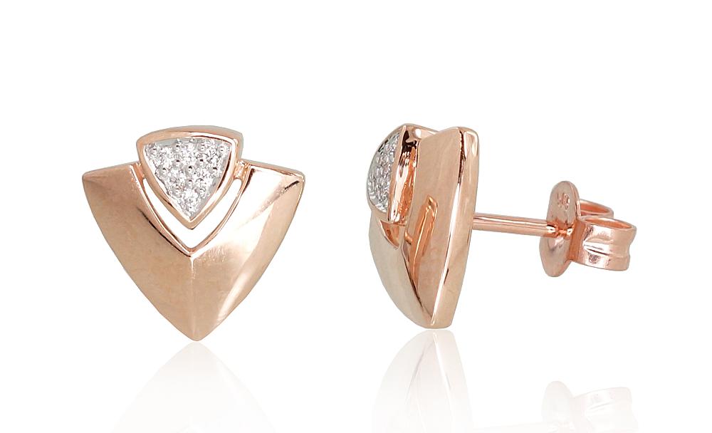 Zelta auskari-puseti #1201008(Au-R+PRh-W)_DI, Sarkanais Zelts 585°, rodijs (pārklājums), Briljanti (0,06Ct), 2.27 gr. - Rotaslietas Avenique Design