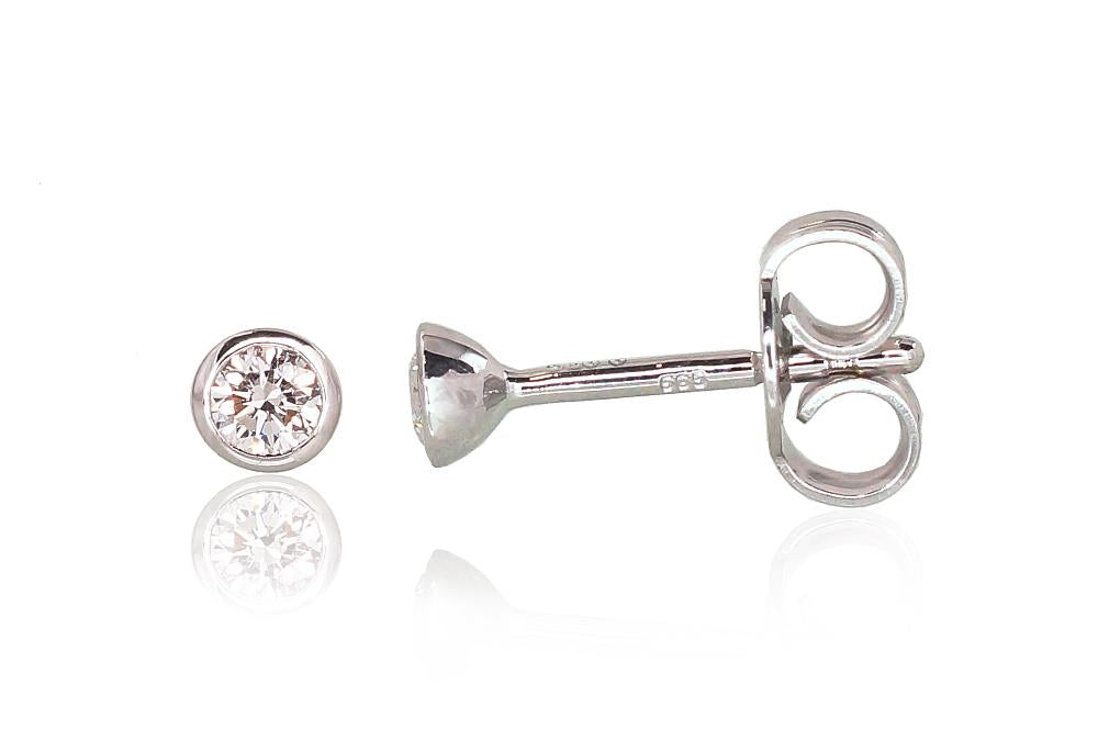 Zelta auskari-puseti #1201075(Au-W)_DI, Baltais Zelts 585°, Briljanti (0,15Ct), 0.79 gr. - Rotaslietas Avenique Design