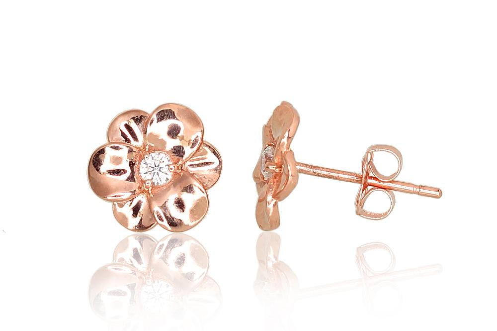 Zelta auskari-puseti #1201117(Au-R)_CZ, Sarkanais Zelts 585°, Cirkoni, 0.82 gr. - Rotaslietas Avenique Design