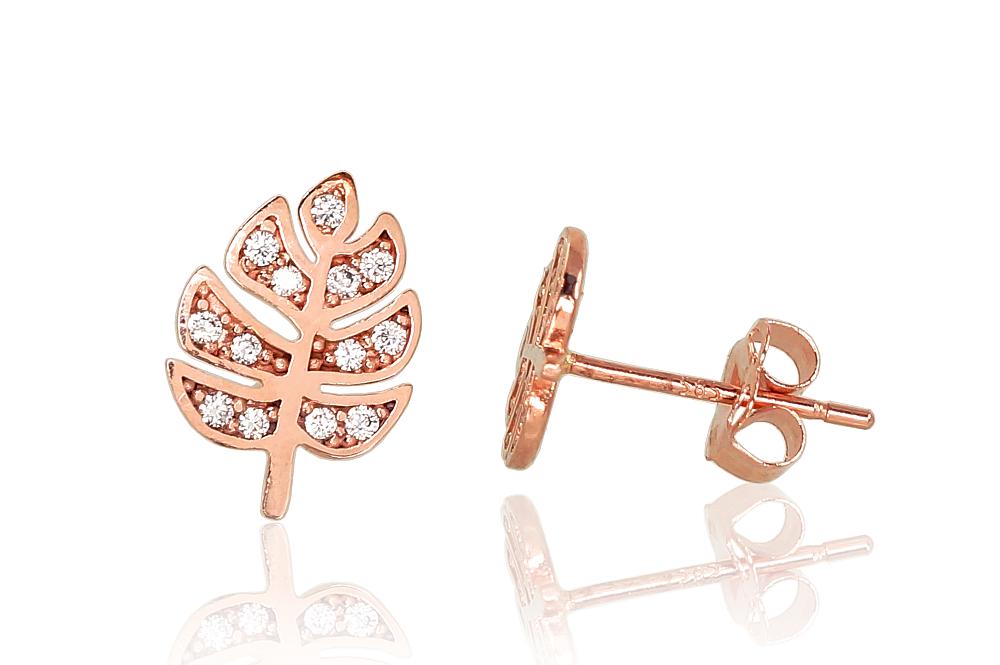 Zelta auskari-puseti #1201118(Au-R)_CZ, Sarkanais Zelts 585°, Cirkoni, 0.7 gr. - Rotaslietas Avenique Design