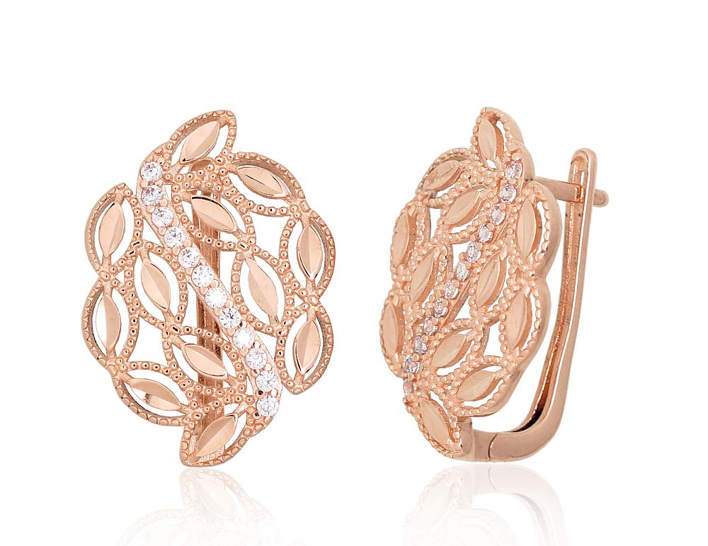 Zelta auskari ar 'angļu' slēdzēju #1201154(Au-R)_CZ, Sarkanais Zelts 585°, Cirkoni, 2.69 gr. - Rotaslietas Avenique Design