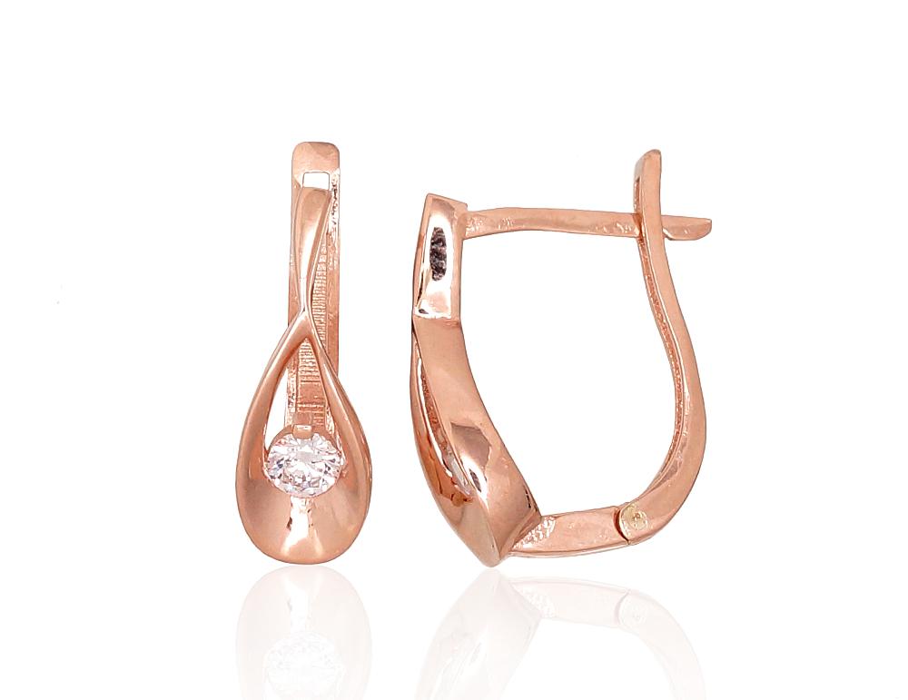 Zelta auskari ar 'angļu' slēdzēju #1201194(Au-R)_CZ, Sarkanais Zelts 585°, Cirkoni, 2.33 gr. - Rotaslietas Avenique Design