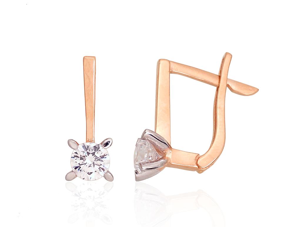 Zelta auskari ar 'angļu' slēdzēju #1201284(Au-R+PRh-W)_CZ, Sarkanais Zelts 585°, rodijs (pārklājums), Cirkoni, 2.5 gr. - Rotaslietas Avenique Design