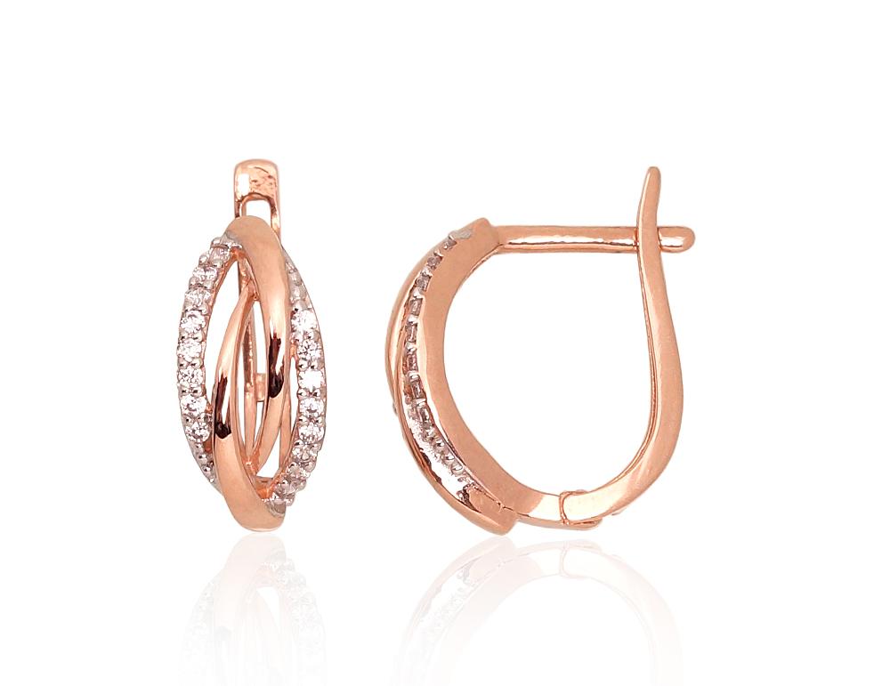 Zelta auskari ar 'angļu' slēdzēju #1201287(Au-R+PRh-W)_CZ, Sarkanais Zelts 585°, rodijs (pārklājums), Cirkoni, 1.64 gr. - Rotaslietas Avenique Design