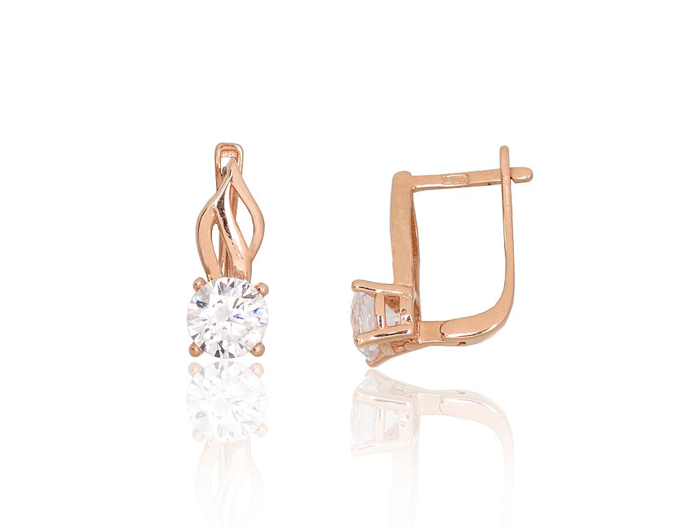 Zelta auskari ar 'angļu' slēdzēju #1201313(Au-R)_CZ, Sarkanais Zelts 585°, Cirkoni, 1.38 gr. - Rotaslietas Avenique Design