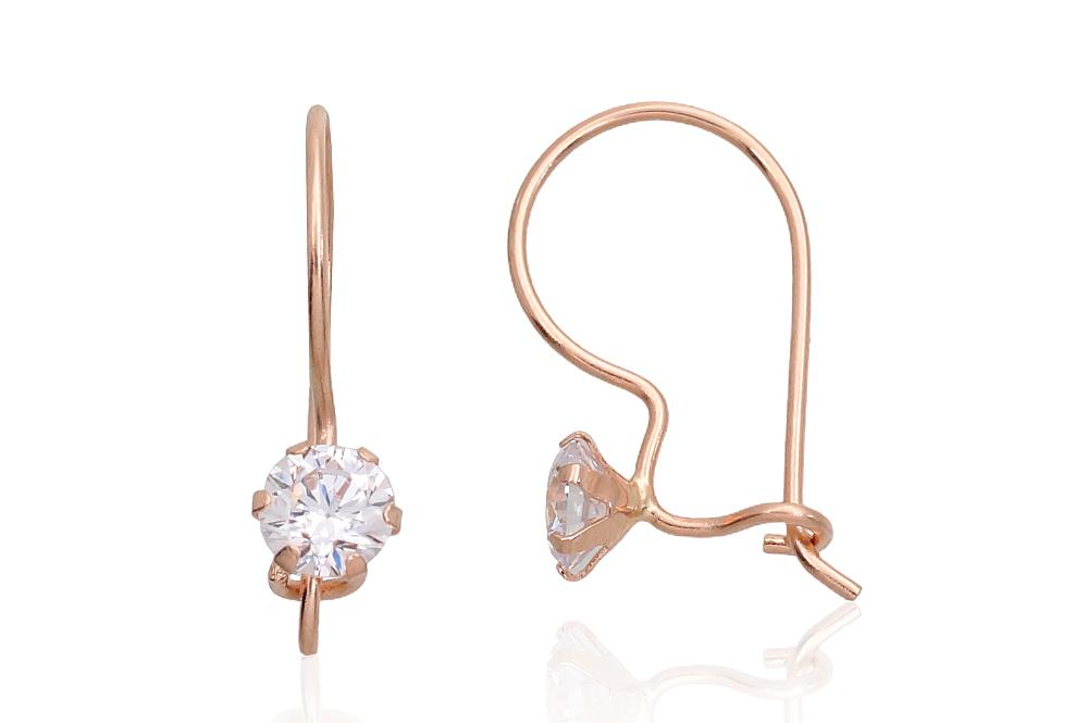 Zelta auskari ar āķīšiem #1201375(Au-R)_CZ, Sarkanais Zelts 585°, Cirkoni, 1.14 gr. - Rotaslietas Avenique Design