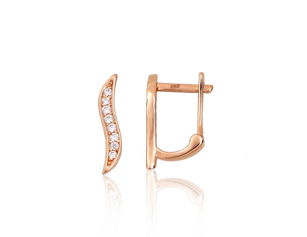 Zelta auskari ar 'angļu' slēdzēju #1201460(Au-R)_CZ, Sarkanais Zelts 585°, Cirkoni, 1.03 gr. - Rotaslietas Avenique Design