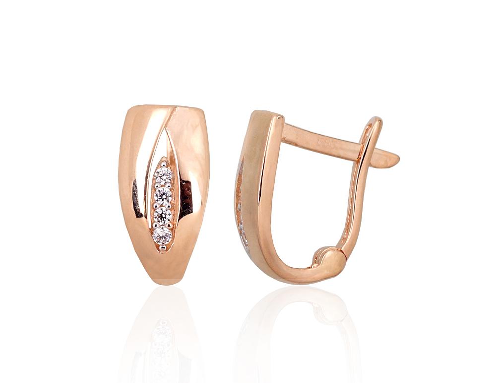 Zelta auskari ar 'angļu' slēdzēju #1201461(Au-R+PRh-W)_CZ, Sarkanais Zelts 585°, rodijs (pārklājums), Cirkoni, 1.45 gr. - Rotaslietas Avenique Design