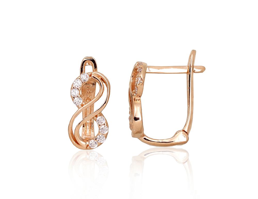 Zelta auskari ar 'angļu' slēdzēju #1201476(Au-R)_CZ, Sarkanais Zelts 585°, Cirkoni, 1.19 gr. - Rotaslietas Avenique Design