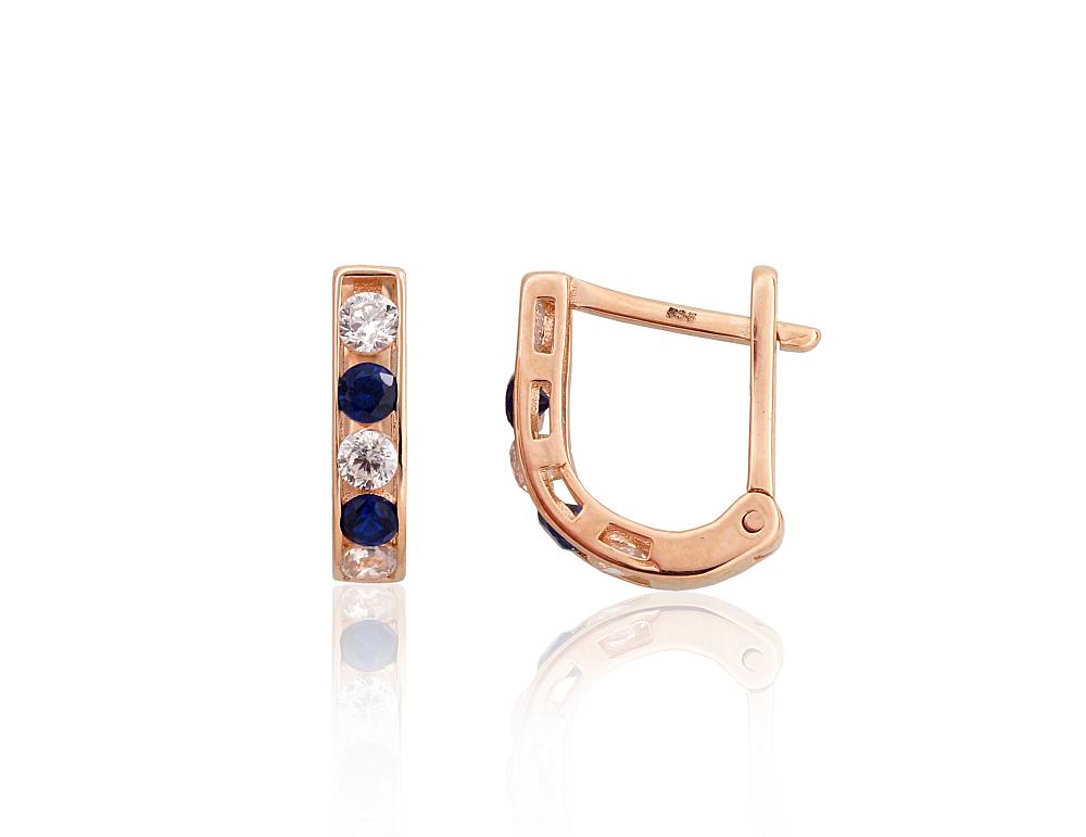 Zelta auskari ar 'angļu' slēdzēju #1201494(Au-R)_CZ+CZ-B, Sarkanais Zelts 585°, Cirkoni, 1.08 gr. - Rotaslietas Avenique Design