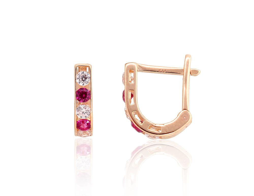 Zelta auskari ar 'angļu' slēdzēju #1201494(Au-R)_CZ+CZ-RO, Sarkanais Zelts 585°, Cirkoni, 1.02 gr. - Rotaslietas Avenique Design