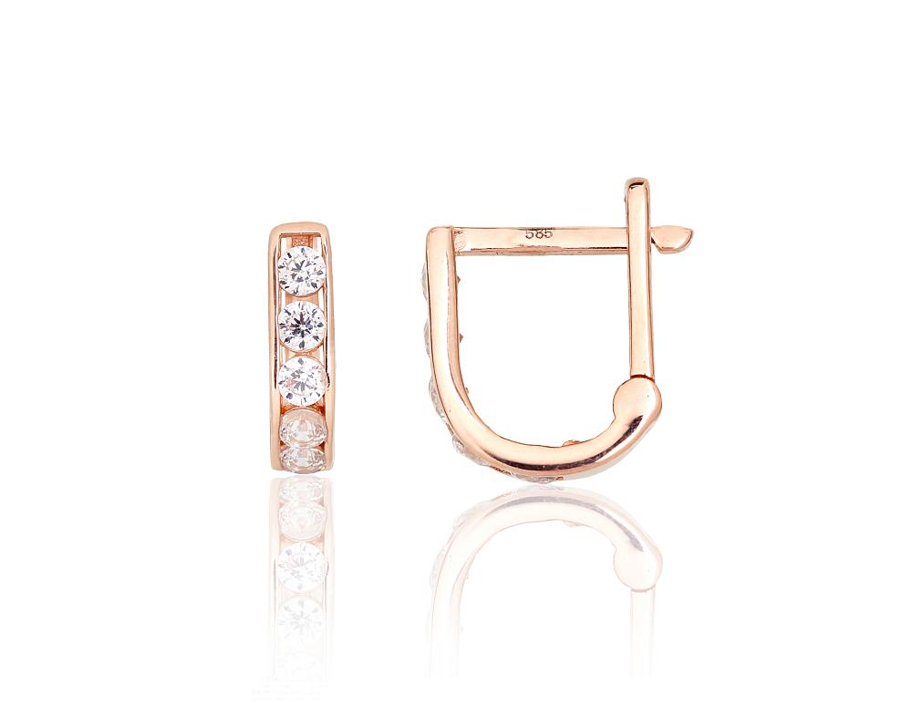 Zelta auskari ar 'angļu' slēdzēju #1201495(Au-R)_CZ, Sarkanais Zelts 585°, Cirkoni, 1.21 gr. - Rotaslietas Avenique Design