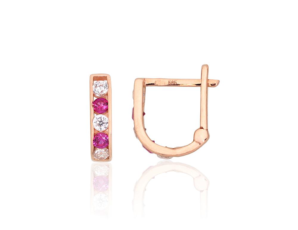 Zelta auskari ar 'angļu' slēdzēju #1201495(Au-R)_CZ+CZ-RO, Sarkanais Zelts 585°, Cirkoni, 1.21 gr. - Rotaslietas Avenique Design