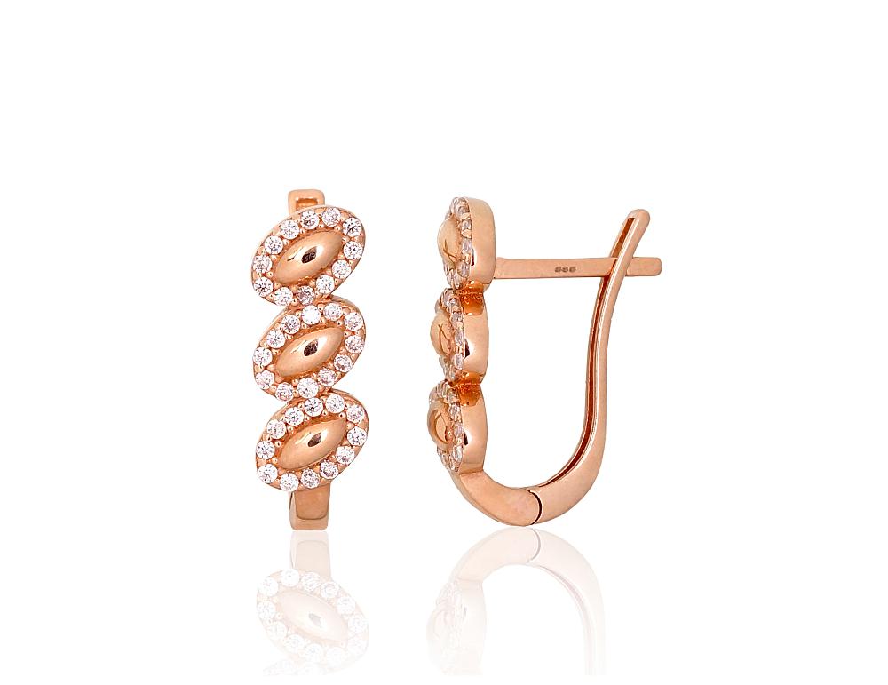 Zelta auskari ar 'angļu' slēdzēju #1201591(Au-R)_CZ, Sarkanais Zelts 585°, Cirkoni, 2.91 gr. - Rotaslietas Avenique Design