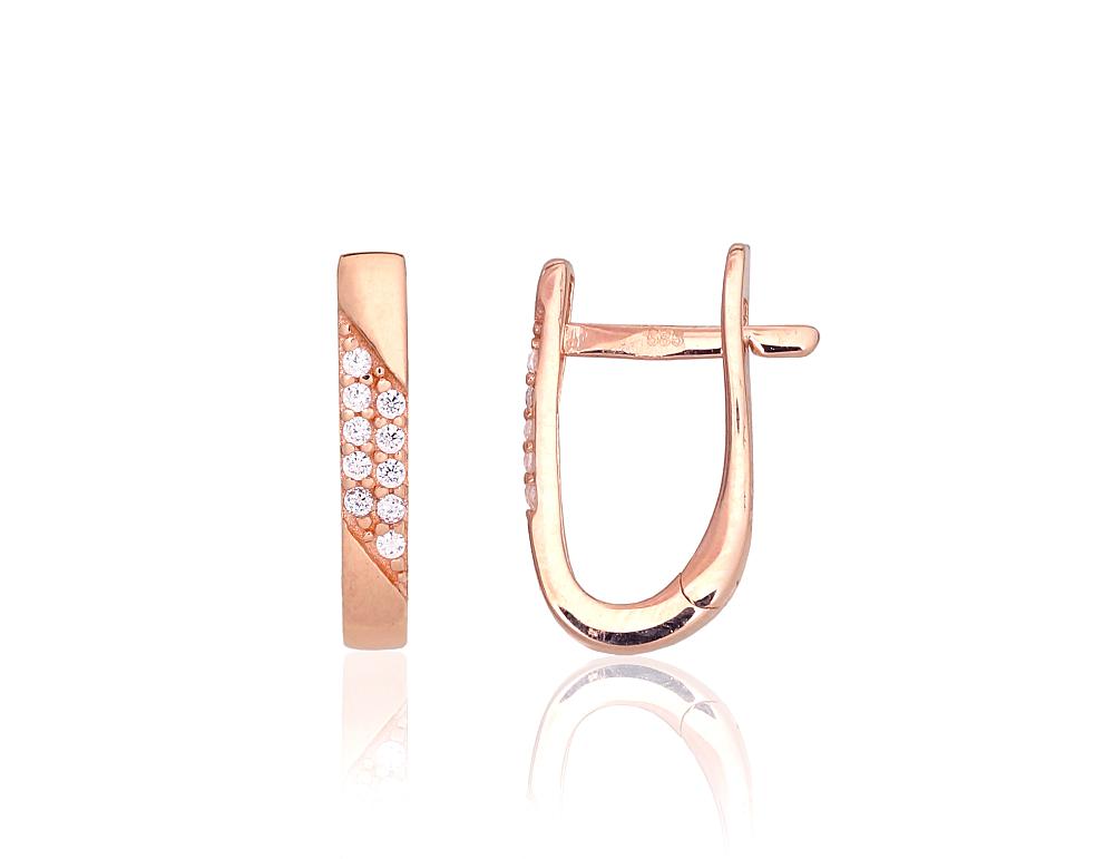 Zelta auskari ar 'angļu' slēdzēju #1201613(Au-R)_CZ, Sarkanais Zelts 585°, Cirkoni, 1.5 gr. - Rotaslietas Avenique Design