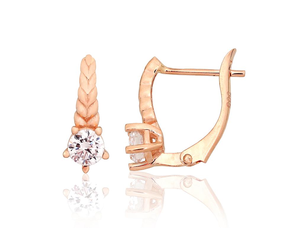 Zelta auskari ar 'angļu' slēdzēju #1201629(Au-R)_CZ, Sarkanais Zelts 585°, Cirkoni, 2.21 gr. - Rotaslietas Avenique Design