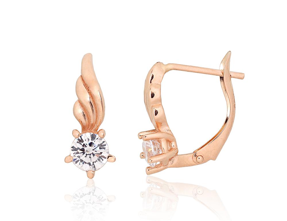 Zelta auskari ar 'angļu' slēdzēju #1201630(Au-R)_CZ, Sarkanais Zelts 585°, Cirkoni, 2.48 gr. - Rotaslietas Avenique Design